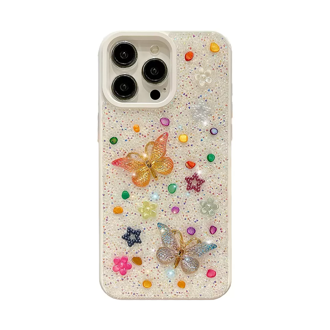 iPhone 15/iPhone 14/iPhone 13 Butterfly and Diamond Bling Case white